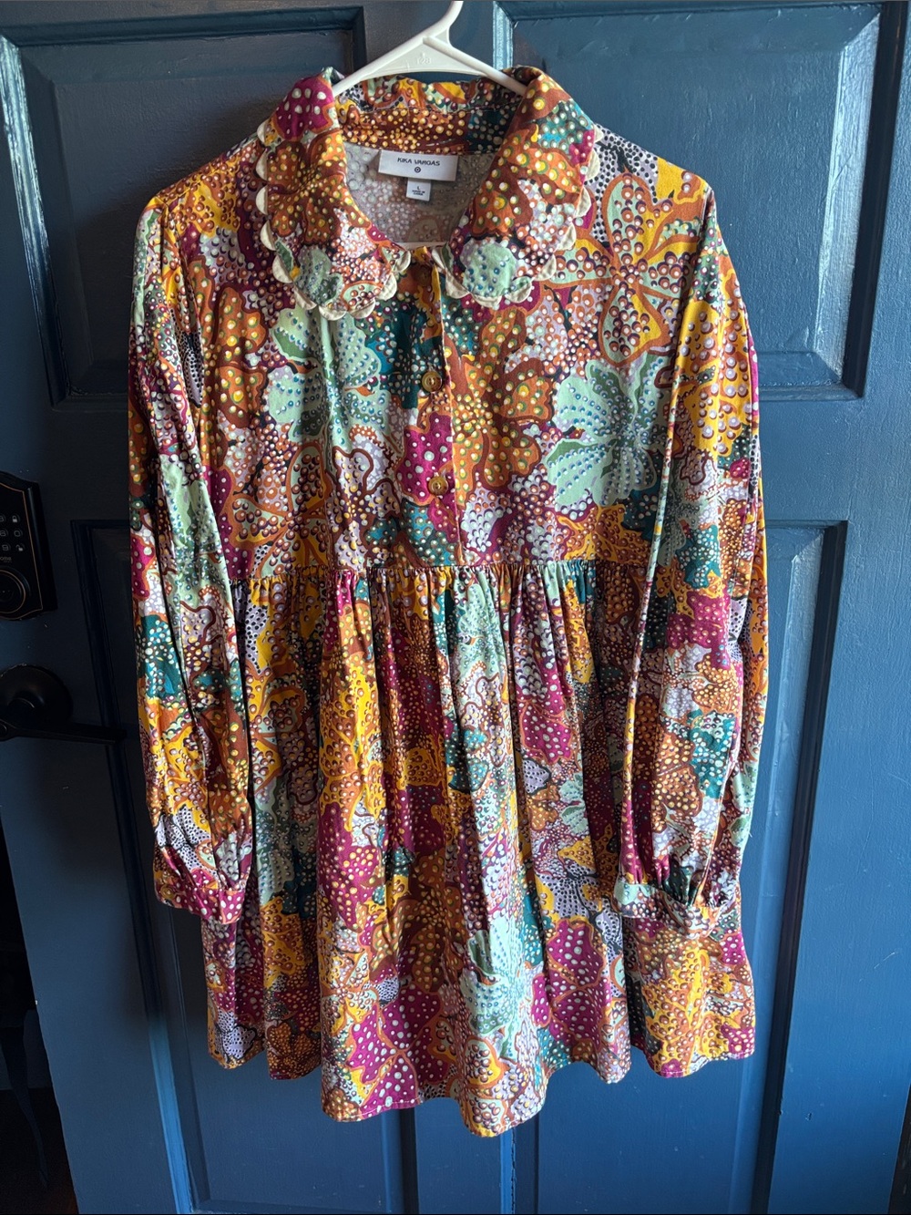Kika Vargas Scalloped Collar Floral Paisley Blouse - Orange, Green, Pink